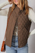 Stand Collar Flower Quilted Snap Button Zip Vests